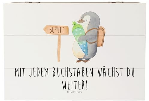 Mr. & Mrs. Panda 22 x 15 cm Holzkiste Schulanfang Inspiration - Geschenk, Lernen, XXL, Mutmacher, Bildung, Einschulung, Schulstart, Erinnerungsbox,