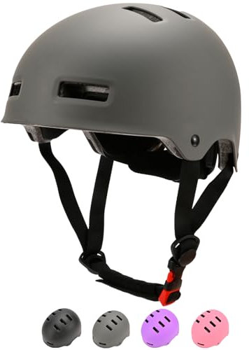 LOKJIJI Verstellbarer Fahrradhelm Skaterhelm für Mädchen Jungen Kinder Jugend Erwachsene, Kinder Schutzhelme für Multi-Sportarten Fahrrad Skateboard Skaten, Grau, M