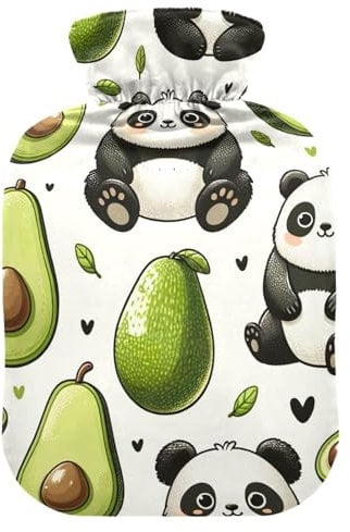 Panda Avocado Hot Water Bottles with Soft Cover Feet Warmer with Soft Cover Hot Water Bag for Menstrual Cramps, 2L
