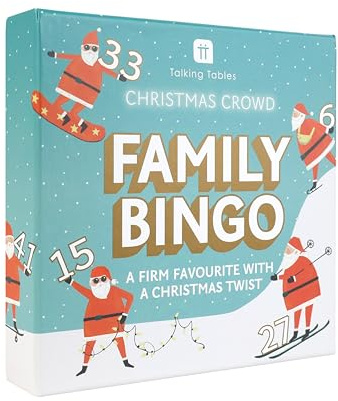 Talking Tables Family Bingo Game, Posing Santa Bingo Numbers, 100 Sheets Score Pad, Christmas, Dinner Party, Fun Travel Pocket Games for Kids, Adults, Card Games, Xmas Stocking Filler, Ages 5+