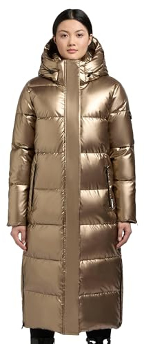 khujo Damen glänzender warmer Winter Steppmantel lang mit abnehmbarer Kapuze Hedd Shiny-YM XS-XXL