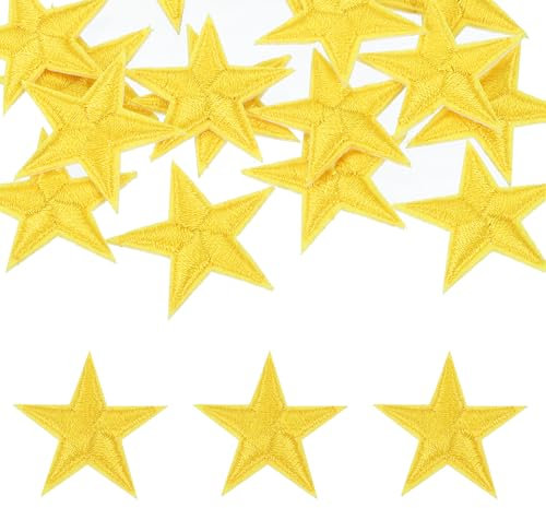 sourcing map 16Pcs Iron on Star Patches, Sew on Star Embroidered Patches, Decorative Repair Patch Applique for DIY Crafts Backpacks Bags Hats Clothes, 29mm Yellow