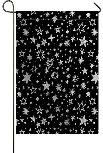Bannerfahnen Nacht Sterne Muster Schwarz Weiß Außenbanner Langlebig Flaggen Banner Verblassen Beständig Breeze Flagge, Für Veranda, Garten, 30x45cm