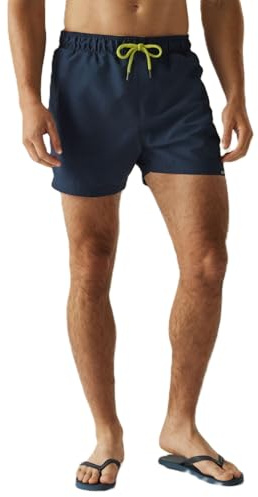 Regatta Mens Mawson II Elasticated Waist Swim Shorts - Navy/Wild Lime - S