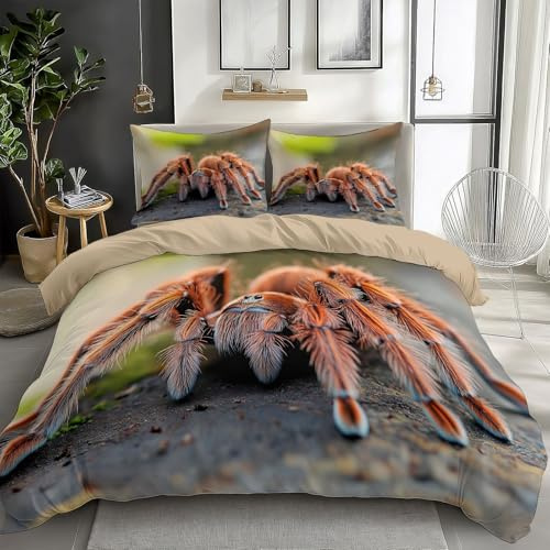 XCQHZYQ Bettwäsche-Set 155x220 cm Insekt Orangefarbene Vogelspinne Wende Bettwäsche Einzelbett für Kinder 3D Microfaser Baumwolle Bettbezug und Kissenbezug 80x80cm mit Reißverschluss