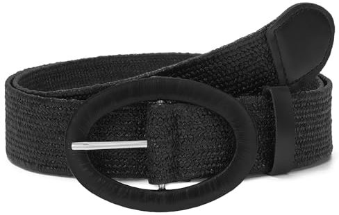 WHIPPY Stroh Gewebte Elastische Taillengürtel für Damen Boho Frauen Geflochtener Rattan Breiter Gürtel Stretch Taillengürtel, Schwarz, 120cm