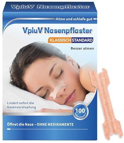 VpiuV Nasenpflaster – 100 Stück Premium Nasal Strips gegen Schnarchen & verstopfte Nase – Extra starker Halt für Sport – Besser Atmen & Schlafqualität verbessern – 66 * 19mm