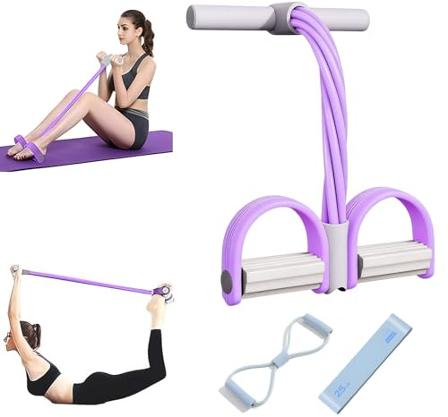 Foot Pedal Resistance Band with Handle, 6-Tube Elastic Resistance Band with Pedal Puller, Sit Up Exercise Equipment, Abdominal Trainer with Resistance Bands, for Home Body Training