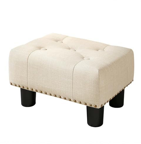 LUE BONA Fußhocker - Fusshocker Gepolstert für Sessel Schreibtisch Wohnzimmer Schlafzimmer und Schlafsaal - Ottoman, Leinenimitat, Beige