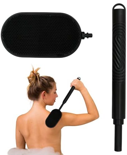 Silikon Rückenbürste für Dusche, Langlebige Duschbürste mit Verstellbarem Stiel Badebürste für Senioren und Erwachsene, Massagebürste Körper Fußschrubber Body Scrubber Hygienisches Duschzubehör