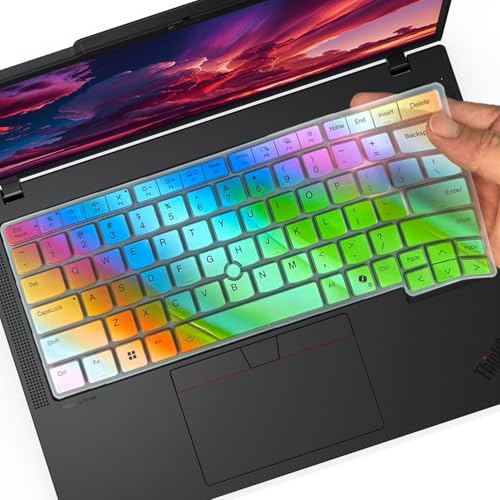 Colorful Keyboard Cover for 2025 2024 New 14 Lenovo Thinkpad L14 P14s T14 T14s Gen 6/Gen 5, Thinkpad E14 Gen 7 14 Inch Laptop, ThinkPad 14 inch Laptop US Layout Silicone Keyboard Protective Skin