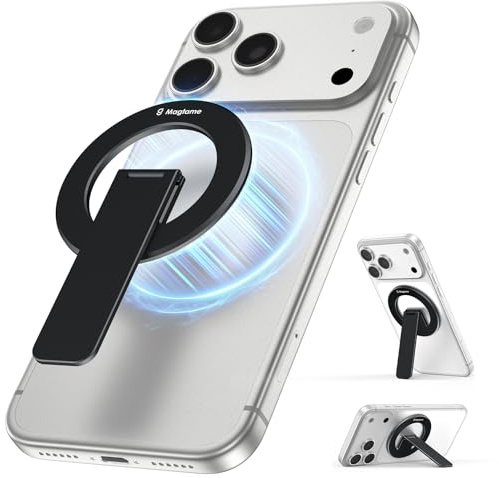 Magtame Magnet Telefon Griff Ständer für Mag-Safe Ring, Ultra-dünn Snap-On Kickstand Halter für i-Phone 17/16/15/14/13 Pro Max/Pro/Plus, klappbar & verstellbar für Hands-Free-Betrachtung Schwarz