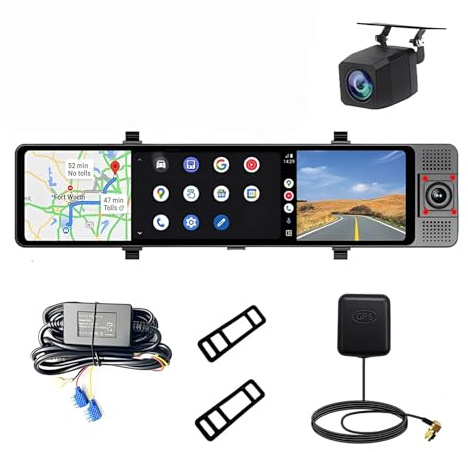 budiniao Auto Dashcam mit 3 Kanälen, 12 Kameras, 4+64 GB, 1080p HD Auflösung, Rückspiegel, 24 Stunden Parküberwachung und 4G Speicher