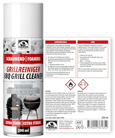 HANSA Grillreiniger Schaum – Extra Stark BBQ Grill Cleaner für Gasgrill, Holzkohlegrill & Smoker – Entfernt Fett, Öl & Eingebranntes – Schäumender Grillreiniger 500 ml (200ml)