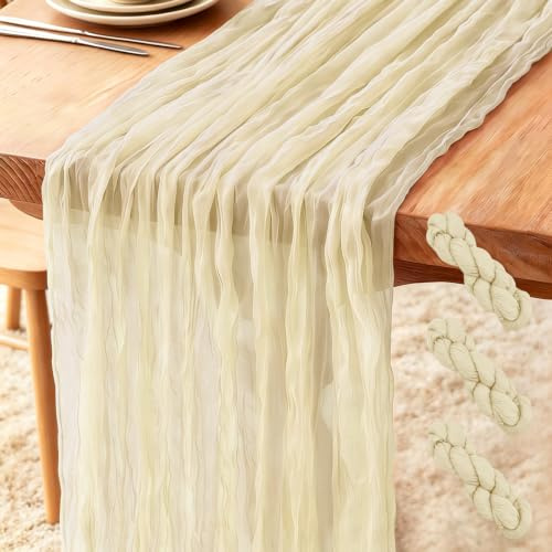 3 Stück Käsetuch Tischläufer Beige, 300 x 90 cm Boho Gaze Tischläufer Cheesecloth Läufer für Hochzeit, Geburtstagsfeiern, Weihnachten und Silvester von Tisch Dekoration