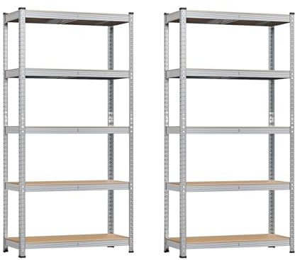 homewell Étagère de Rangement à 5 Niveaux 50 * 100 * 200cm, Etagère Charge Lourde Tablette Ajustable, Idéal pour Rangement de Garage Atelier Cuisine, Charge Lourde 175 kg par Niveau