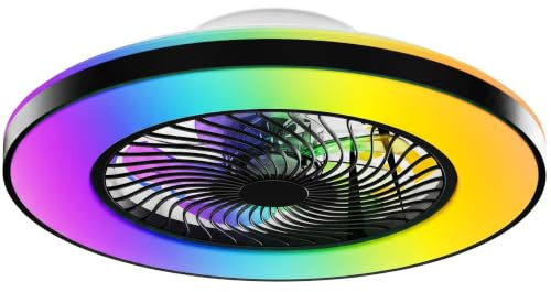 Ribelli Smart LED Ceiling Fan with Light Ø 50cm – Matt Black Flush Mount Light Dimmable, Vibrant RGB Colour Changing, Tuya Smart Life App & Remote, Quiet DC Motor, 6 Speeds, Reversible, 40W
