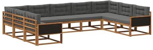 vidaXL Outdoor-Sofagarnitur mit Kissen 9 pcs Natur und Anthrazit, Zeitgemäße Gartenmöbel, modernes Sofa-Set, gemütliche Lounge für den Pool, Sitzgruppe für den Garten