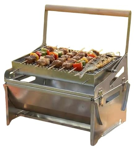 Griglia girevole per barbecue, in acciaio , rotazione a 360°, per campeggio, picnic, barbecue da giardino, patio e giardino, spiaggia