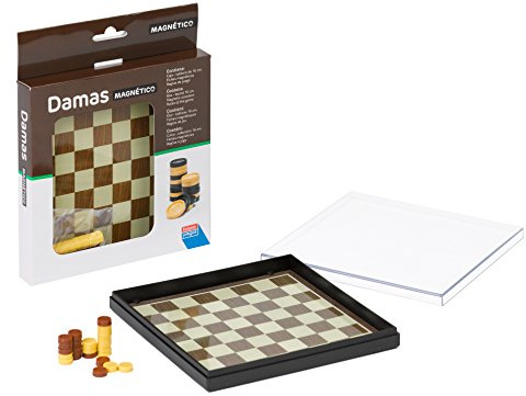 Falomir Tisch, klassisches Damenspiel, magnetisch, ideal für Reisen, Kunststoffbox mit transparentem Deckel, Tischplatte 16 cm x 16 cm, Farbe Nicht anwendbar, 16 x 16 cm (27904)