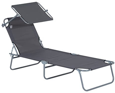 Outsunny Lettino Prendisole da Giardino, Sdraio Pieghevole e Regolabile con Tettuccio in Tessuto Grigio, 187x58x36cm