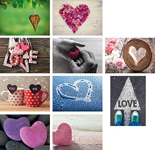 20 Liebes-postkarten im Set (10 Motive mit jeweils 2 Postkarten), Love-cards, Liebe, Herzen, Hochzeit (Set 4)