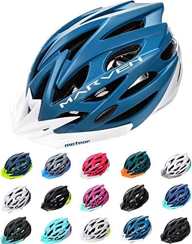 Meteor - Marven Cycle Helmet – Lightweight Adjustable Helmet for Men, Women, Kids – MTB, Bike, Scooter, Skateboard & Hoverboard – Breathable with Detachable Visor - Size M - Blue/White
