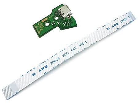 Rinbers USB-Ladebuchse JDS-050 FJDS-055 für Sony PS4 5. Generation Controller mit 12-poligem Kabel 2 Stück JDS-040 FJDS-040