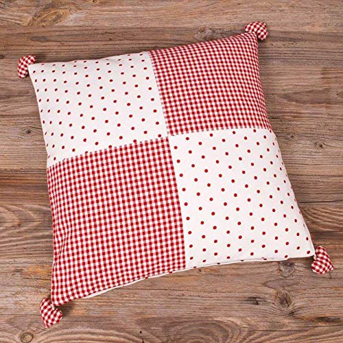 Kissen-Bezug in 40x40 cm für Deko-Kissen Sofa-Kissen - Baumwolle Kissen-Hülle LISE rot im karierten Landhaus-Stil - Waschbarer Reißverschluss Zierkissen-Bezug für Kopfkissen Couchkissen