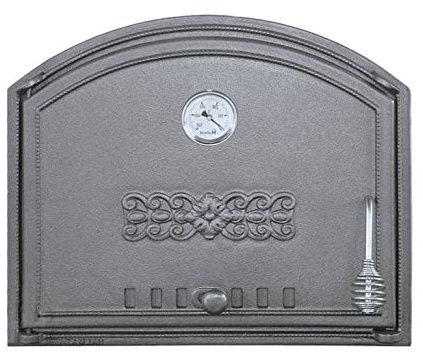 Home&Wood Pizzaofentür Premium 485x410 Backofentür aus Gusseisen + Thermometer Offentür Brotofentür/Links/