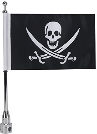 Motorrad-Fahnenmast-Halterung mit Totenkopf-Flagge für Harley Davidson Honda Goldwing CB VTX CBR Yamaha – passend für 1,27 cm runden Gepäckträger