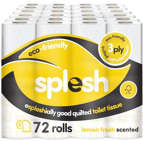 Splesh by Cusheen 3-ply Toilet Roll - Lemon Fragrance (72 Pack) Soft, Quilted Bulk Toilet Rolls, Toilet Tissue and Loo Rolls – Eco-Friendly Toilet Paper Sustainably Crafted in The UK