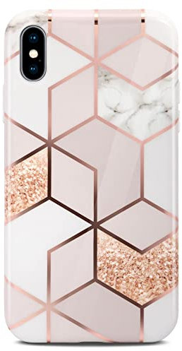 ONEFLOW Sense Coque compatible avec Apple iPhone X / iPhone XS, coque effet marbre, appareil photo et protection d'écran, coque de téléphone en silicone pailleté -Devotion