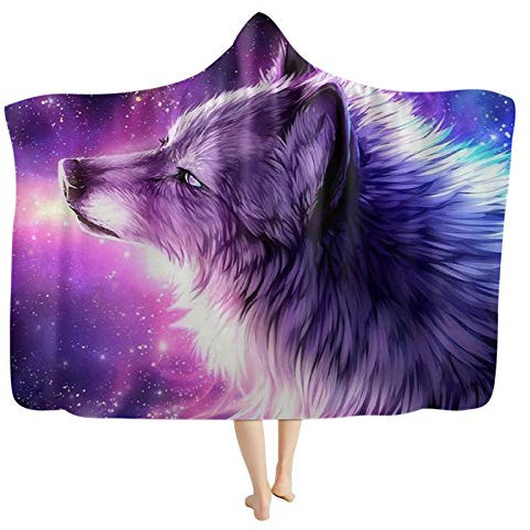 Little Poor 3D Wolf Kuscheldecke, Pelzdecke Plüschdecke Printdesign Couchdecke Mikrofaser Tier Tagesdecke Sherpa Wearable Decke Stranddecke für Erwachsene Kind,A,130 * 150cm