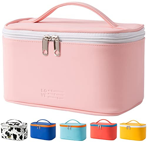 Makeup Bag Portable Travel Cosmetic Bag for Women, Beauty Zipper Makeup Organizer Bag with Inner Pouch PU Leather Washable Waterproof