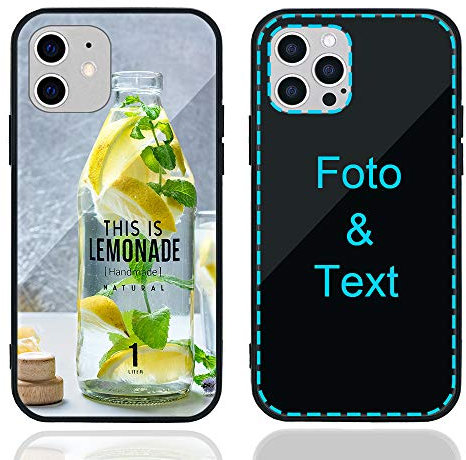 MXCUSTOM Personalisierte Handyhülle für Apple iPhone 12/12 Pro, Benutzerdefiniert Kratzfest Gehärtetes Glas Weicher Stoßfänger Hülle mit Eigenem Foto Bild Text Individuelle Schutzhülle (GHS-BK-P1)