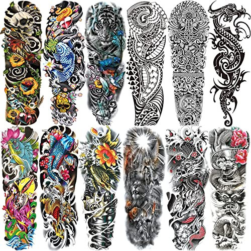 Aresvns Temporary Tattoo for Men and Women (L19“xW7”), Full Arm Fake Tattoos for adults,Waterproof Realistic Sleeve Tattoos Long lasting colorful-3