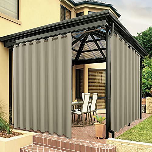 BONZER Outdoor-Vorhänge für Terrasse, wasserdicht, dick, Privatsphäre, breite Ösen, Sonnenlicht blockierend, Außenvorhänge für Veranda, Pergola, Pavillon, Deck, 1 Stück, 275 x 213 cm, Taupe