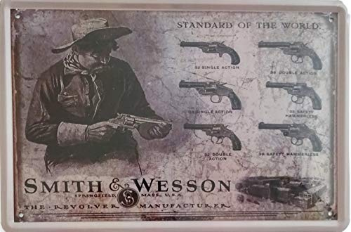 vielesguenstig-2013 Blechschild Schild 20x30cm - Smith & Wesson Revolver Plakat Werbeplakat Werbung Retro Vintage
