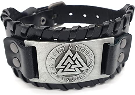 AB Viking Crafts Vikings Wikinger Armband Valknut Wotansknoten Leder Metall schwarz silber