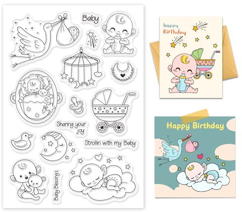 GLOBLELAND Geburtstag Transparente Stempel für Scrapbooking Kinderwagen Klare Stamps Wiege Silikonstempel Für Kartengestaltung DIY Prägung Journaling