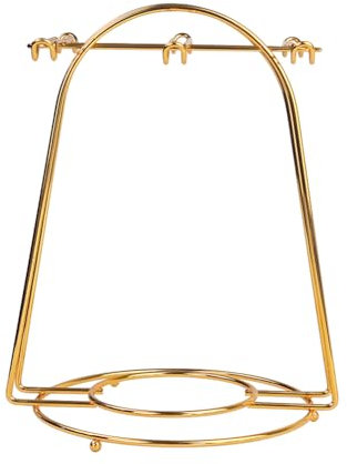 Fosinz Cup Saucer Set Display Stand with 6 Cup Hooks Gold Stainless Steel Holder Organizer Rack for Coffee Tea Saucers Stand