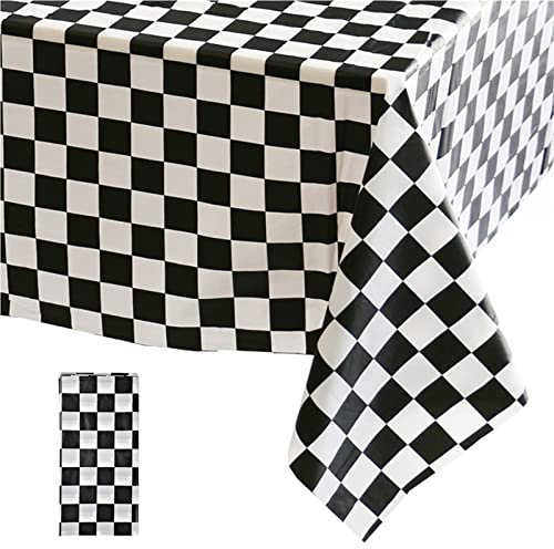 2pcs Black and White Checkered Disposable Table Cloth Table Covers,137*274cm Party Rectangular Tablecover Plastic Tablecloths for Racing Party,Picnic,Baby Shower,Wedding,Birthday Parties Decoration