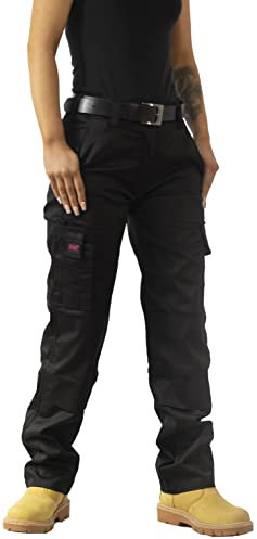 MIG Womens Cargo Combat Work Trousers - Built with Knee pad Pockets, Ideal Tactical Trousers for Women Workwear (Black - 18)