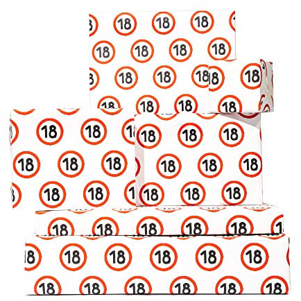 Geschenkpapier zum 18. Geburtstag – 6 Bögen Geschenkpapier – lustige Geschenkpapierbögen für 18 Jahre – Stoppschild – für Männer und Frauen – Teenager – mit lustigen Aufklebern – von Central