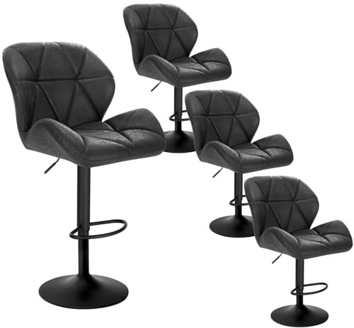 WOLTU Barhocker 4er Set Barstuhl Tresenhocker Bistrohocker Designer Hocker mit Rückenlehne, höhenverstellbar, drehbar, Kunstleder Stahl, Schwarz BH287sz-4