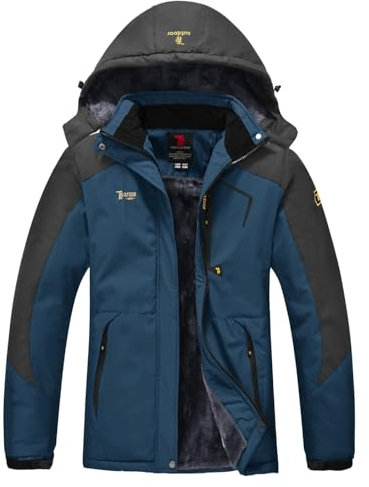 YSENTO Damen Winterjacke Wasserdicht Skijacke Outdoor Softshelljacke Warm Fleecejacke Funktionsjacke mit Abnehmbarer Kapuze(02 Blau,XL)