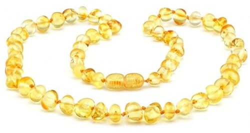Premium Bernsteinkette | Rohbernsteinkette | 13 Farben | 3 Größen | Höchste Qualität | Baltischer Bernstein | Choker Halskette | Bernsteinschmuck (45 cm, Lemon)