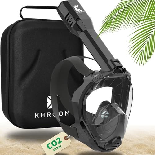 Khroom Máscara Snorkel Adulto Seaview Pro | Nuestra Mejor máscara de Buceo | Máscara Facial Completa Segura de CO2 para Snorkeling | Mascarilla Facial Completa (Negro + Soft-Case, S/M)