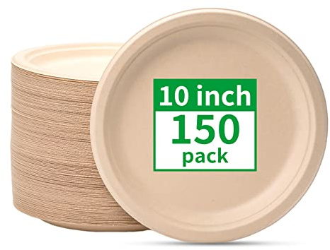 RACETOP Compostable Paper Plates 10 Inch [150 Pack]